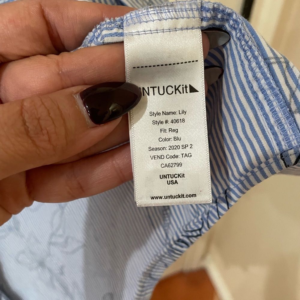 UNTUCKit For Her Shirt Dress Women's 2 Lily Blue Floral Belted Long Sleeve - Picture 5 of 6